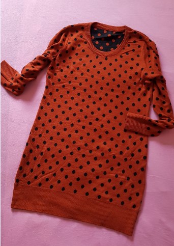 54.橙色黑圆点长款圆领毛衣长76cm45%丝光羊毛.jpg